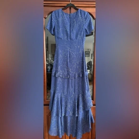 Hutch Tate Blue and gold speckle ruffle layered maxi dress - Picture 6 of 6